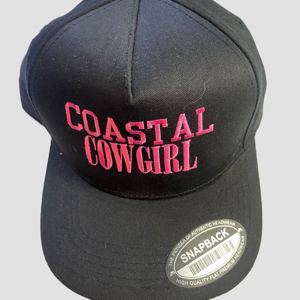 Giveaway Black Baseball Trucker Hat with Coastal Cowgirl Pink Embroider